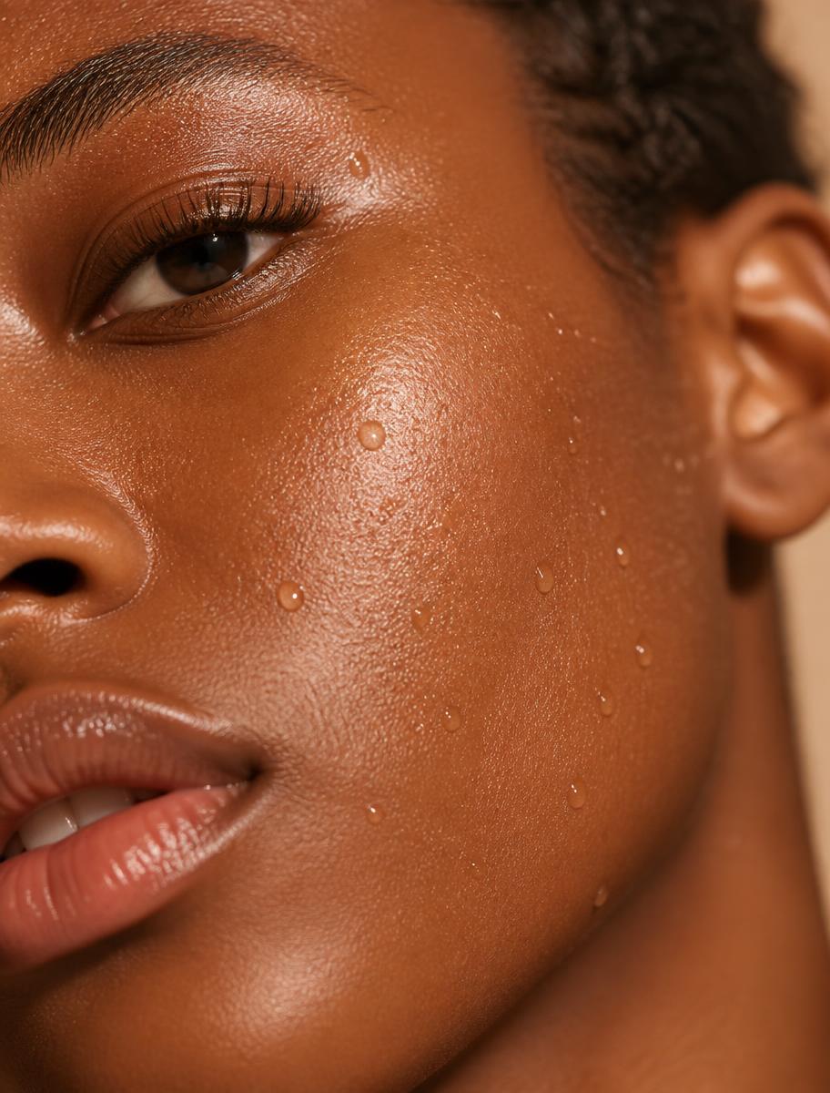 Close macro view of hydrated skin texture